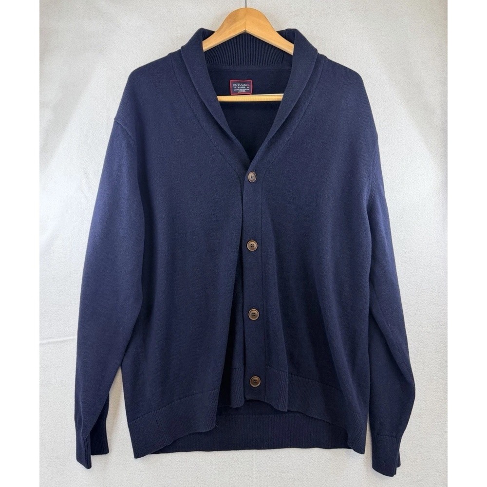 Untuckit Costa Merino Wool Cardigan Men's XL Navy Shawl Collar Sweater - Picture 2 of 8